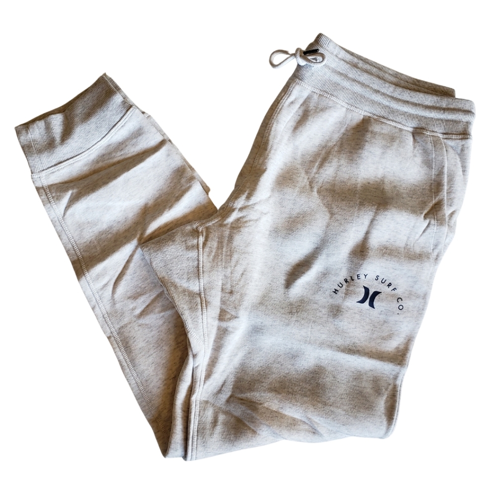 Hurley Fleece Joggers Sweatpants Men White/Light Gray Soft Fleece Mid-Weight NWT